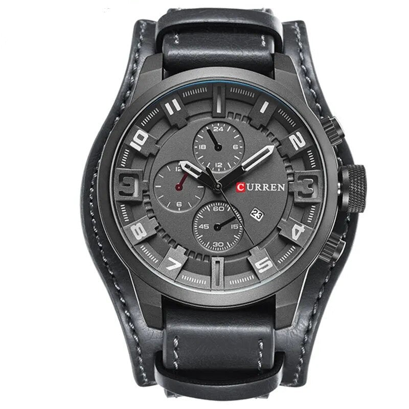 Robuste Sport-Militäruhr mit Fokus auf das Quarzwerk, ideal für Männer mit einem aktiven Lebensstil.