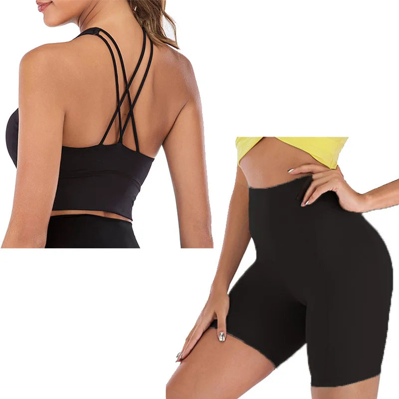 Damen Yoga Set Aus Hochwertigem Spandex Schwarzer Satz Kurz