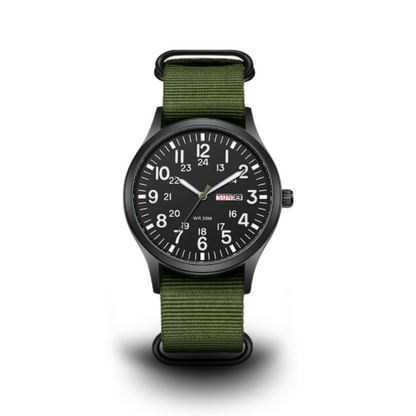 Robuste 24-Stunden Felduhr Mit Stil und strapazierfähigem Stoffarmband, präzise Quarzwerk, ideales Accessoire für Abenteuer und Alltag.