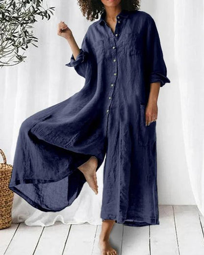 LINA – Leichtes Maxi-Hemdkleid Aus Hochwertigem Leinen Mit Oversized-Look & Praktischen Taschen blau