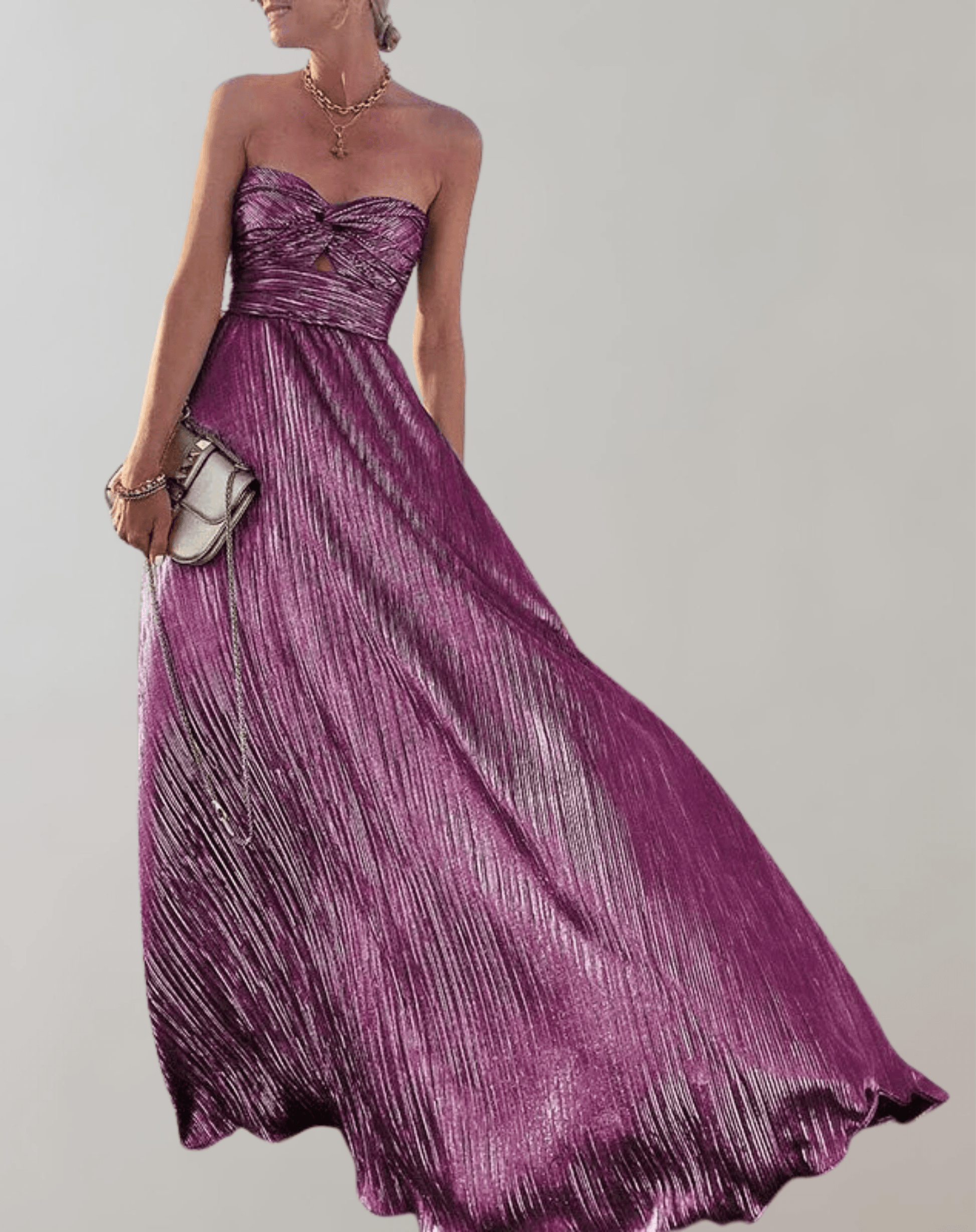LUMINA – Glamouröses Grünes Abendkleid Mit Plissiertem Stoff & Schulterfreier Silhouette Lila