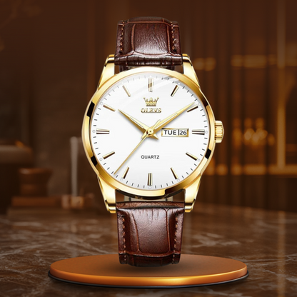 Luxuriöse Business-Lederuhr mit eleganten Design und hochwertigem Lederarmband.