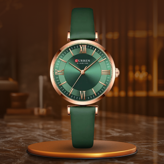 Luxuriöse Damenuhr mit veganem Lederarmband, elegant und vielseitig, 3ATM wasserdicht, präzises Quarzwerk.