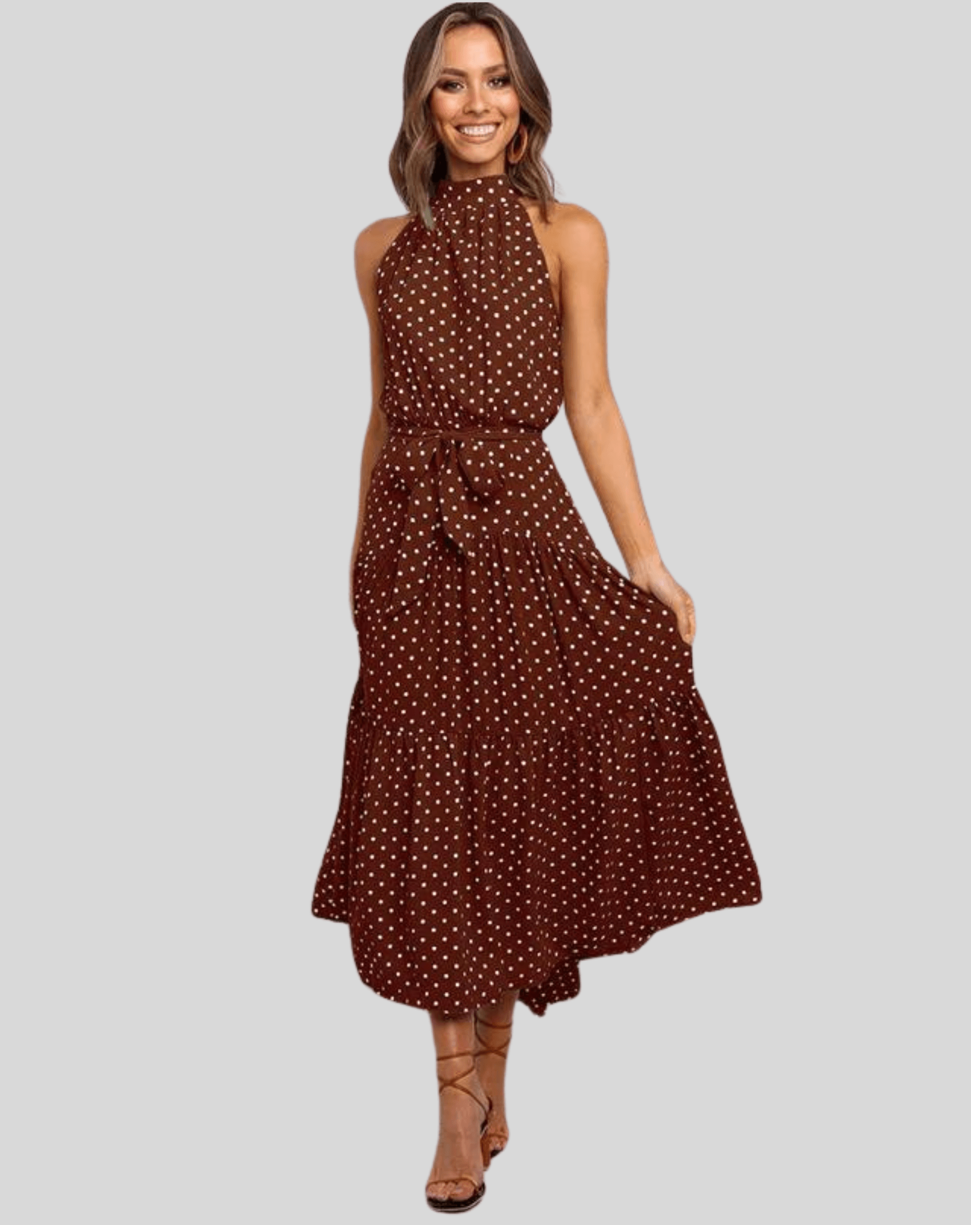 MARLA Maxikleid Mit Polka-Dots – Luftig, Figurschmeichelnd & Vielseitig Für Den Sommer Koffee