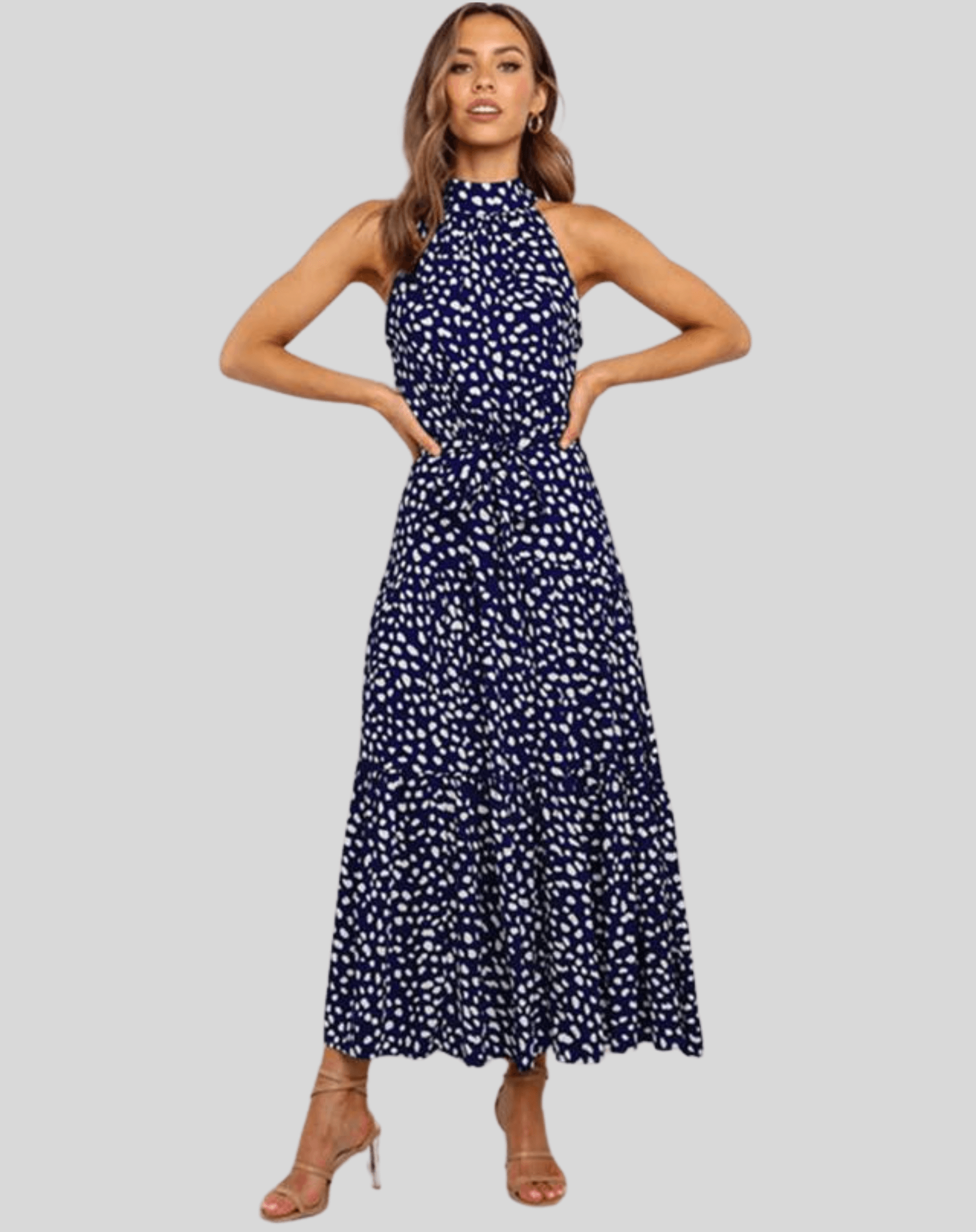 MARLA Maxikleid Mit Polka-Dots – Luftig, Figurschmeichelnd & Vielseitig Für Den Sommer Blau