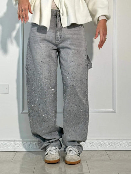 Ricky Diamond Jeans – Elegante, Bequeme Jeans Mit Schimmernden Diamantdetails und Zeitlosem Stil Grau
