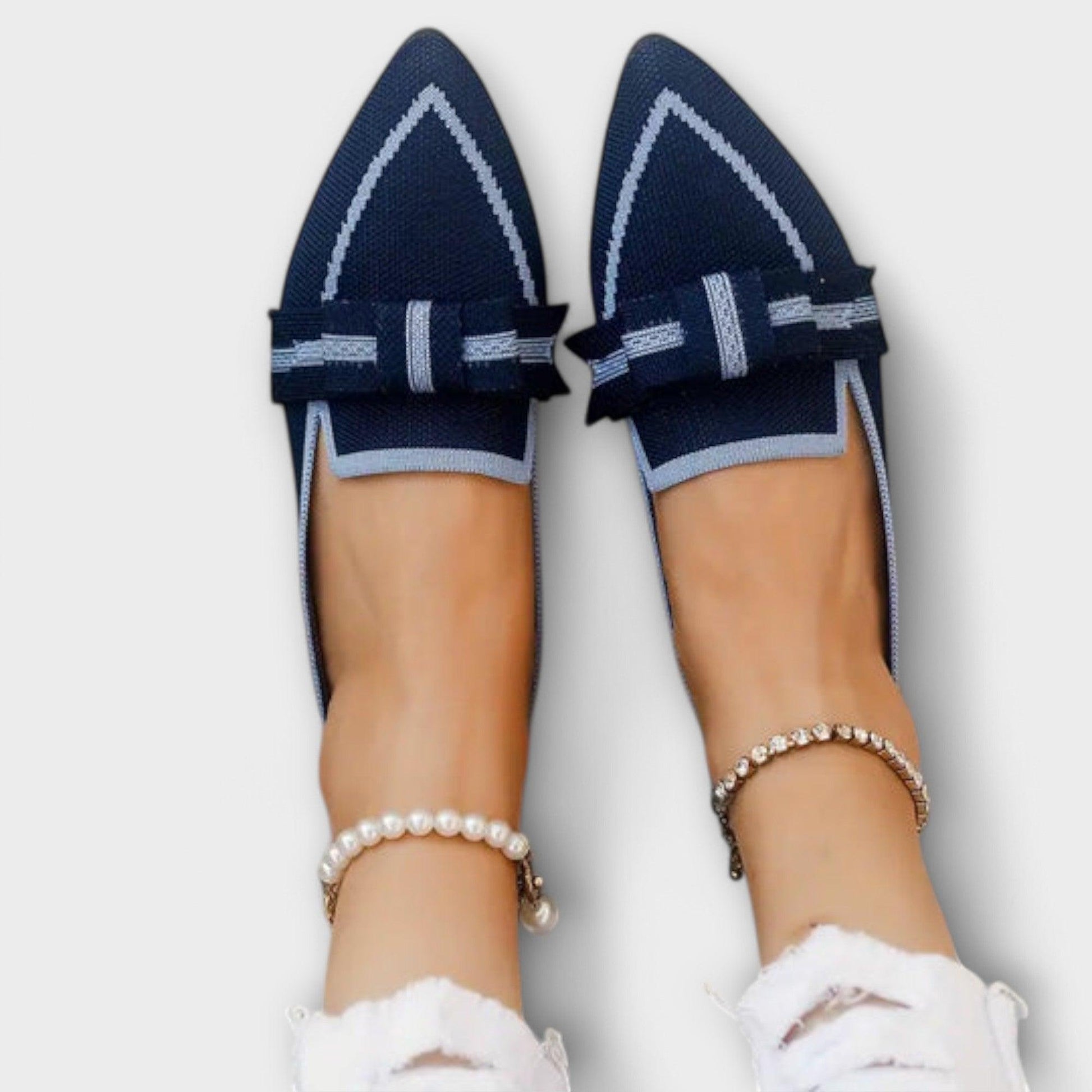 Flache Damenschuhe mit geknotetem Design Königsblau