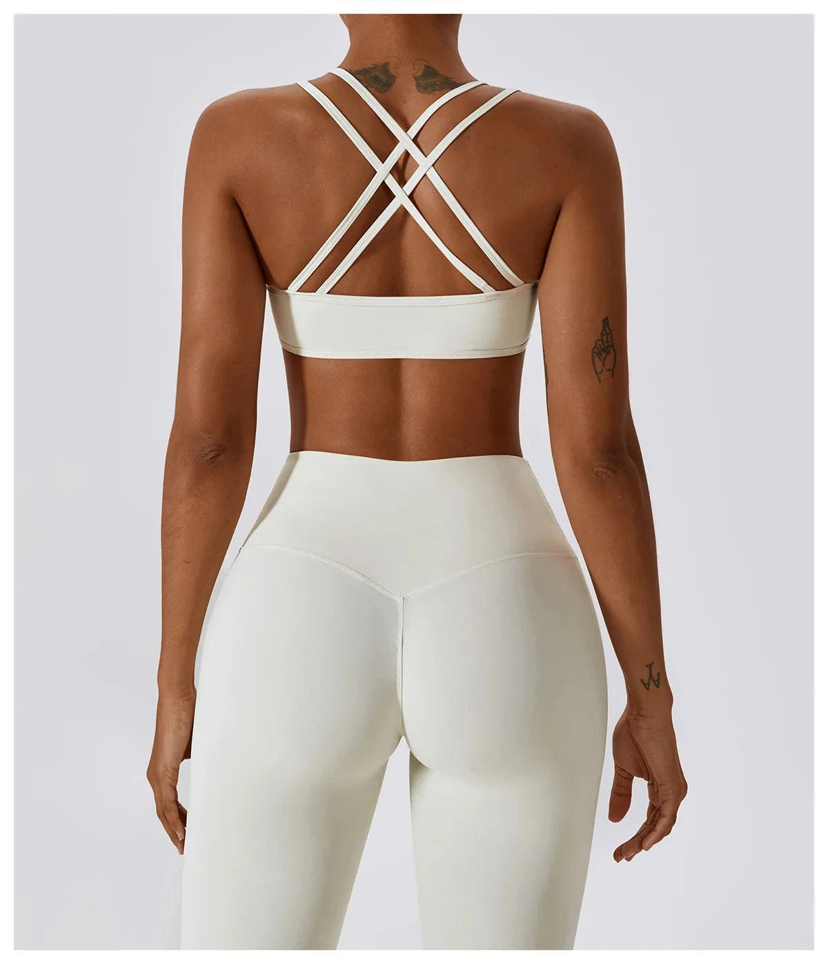 Elegantes 2-teiliges Damen Yoga Outfit mit Hoher Taille Leggings und Oberteil für Sport Creme-Aprikose Set