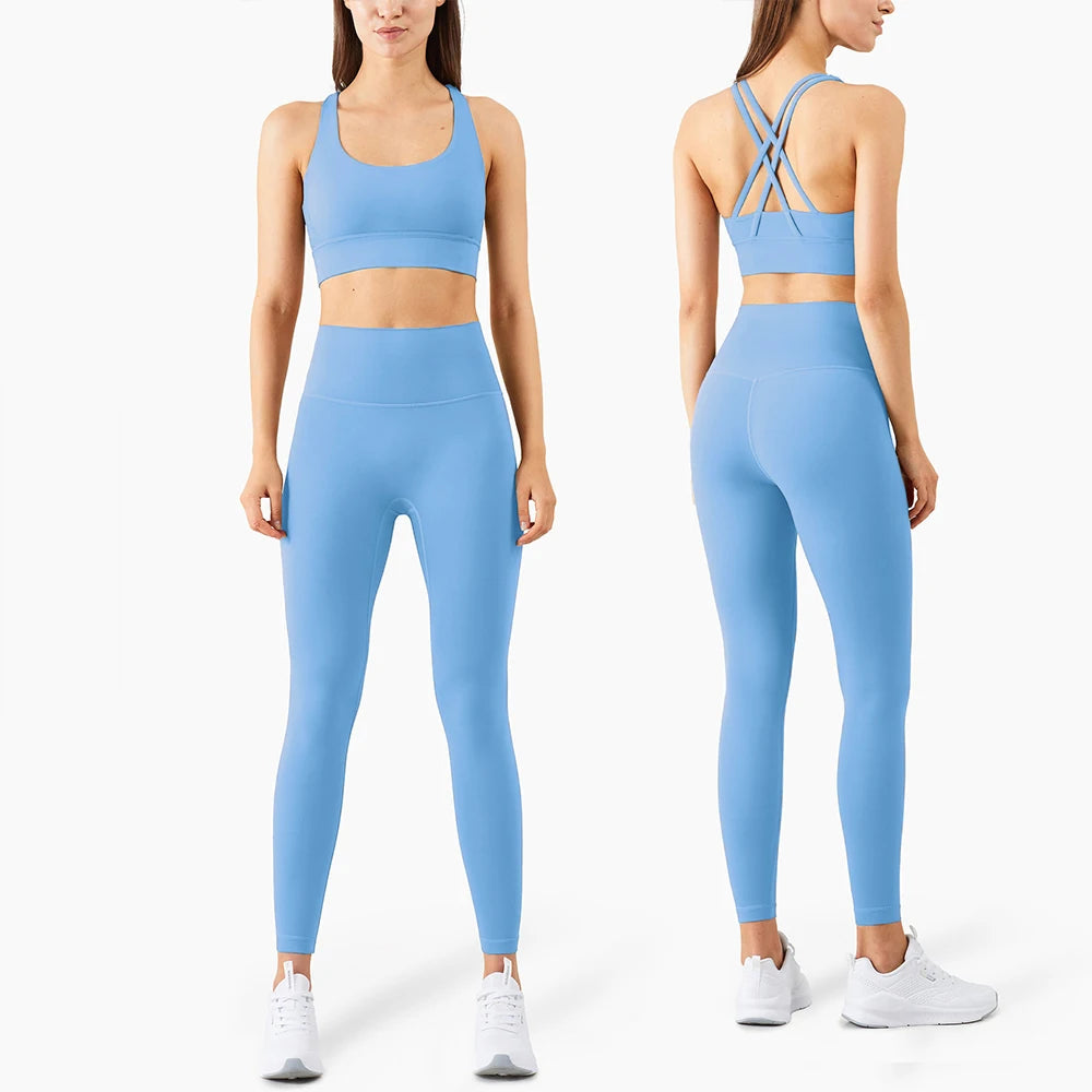 Stylische Sportmode Für Frauen: Nahtlose Yoga Ensembles Für Maximale Bewegungsfreiheit Himmelblau Satz 1