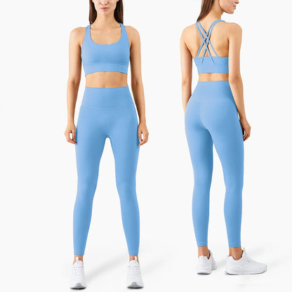 Stylische Sportmode Für Frauen: Nahtlose Yoga Ensembles Für Maximale Bewegungsfreiheit Himmelblau Satz 1