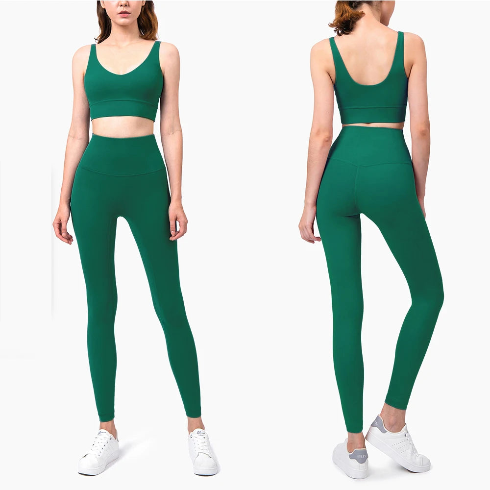 Stylische Sportmode Für Frauen: Nahtlose Yoga Ensembles Für Maximale Bewegungsfreiheit Dunkelgrün Satz 2