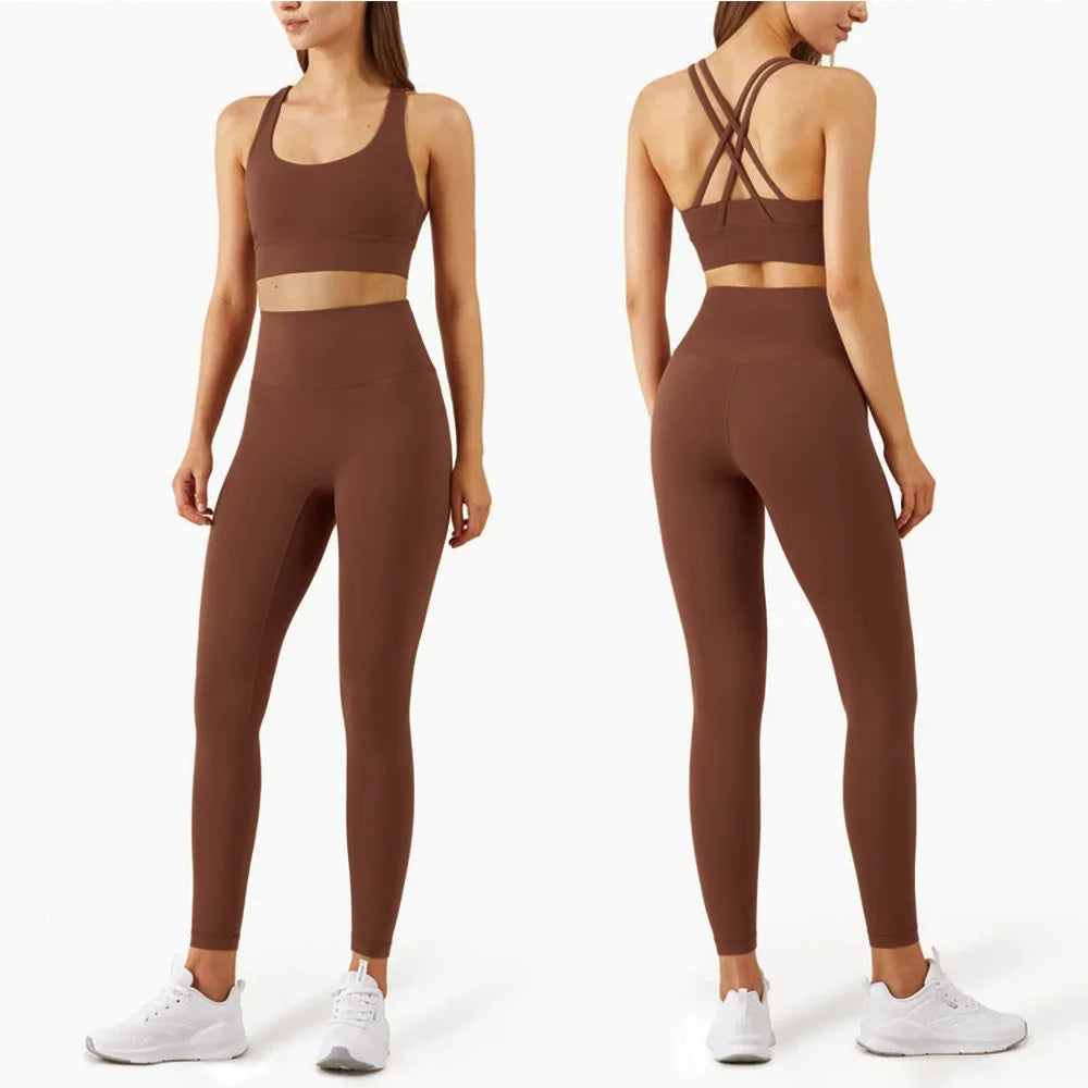 Stylische Sportmode Für Frauen: Nahtlose Yoga Ensembles Für Maximale Bewegungsfreiheit Kakao Satz 1