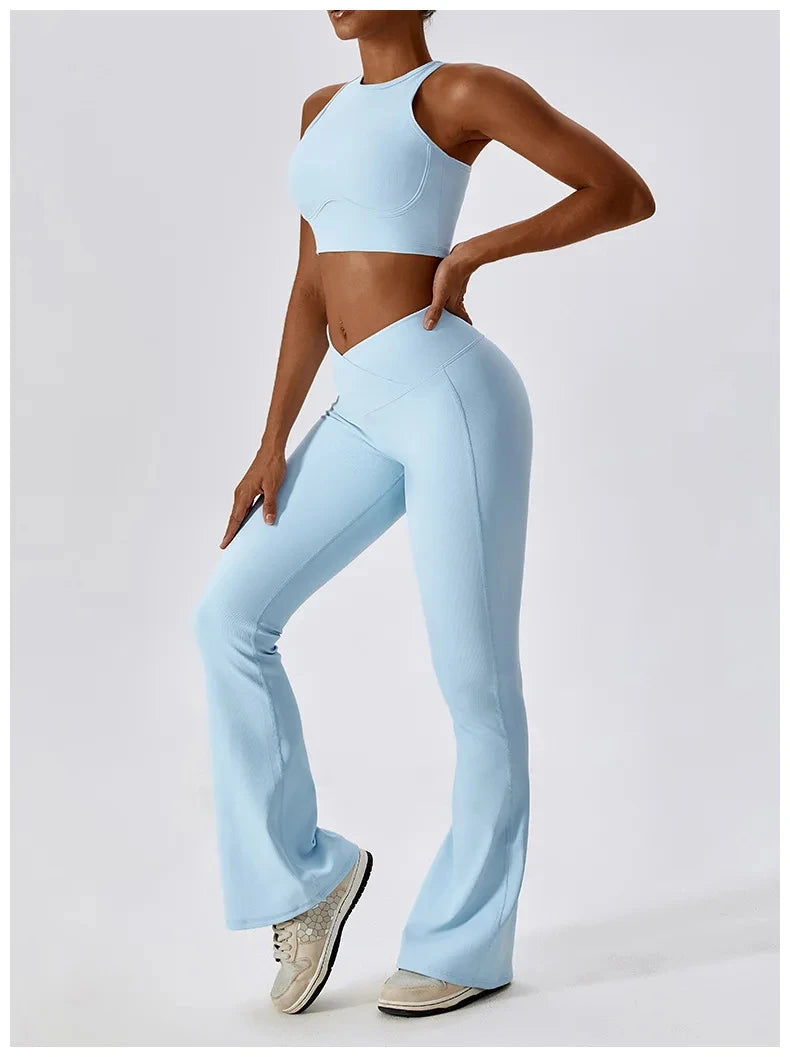 Sportedly Hohe Taille Leggings Für Frauen Mit Push-Up Fitness-Sport-BH Für Ideale Trainingsoutfits Himmelblau