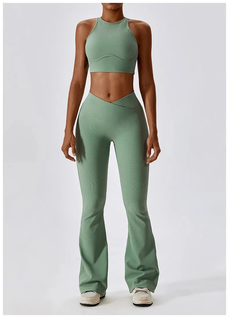Sportedly Hohe Taille Leggings Für Frauen Mit Push-Up Fitness-Sport-BH Für Ideale Trainingsoutfits Grau Set