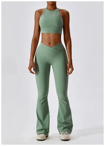 Sportedly Hohe Taille Leggings Für Frauen Mit Push-Up Fitness-Sport-BH Für Ideale Trainingsoutfits Grau Set