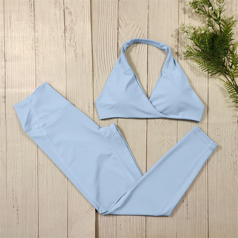 2-Teiliges Luxus Yoga Set Für Frauen – Sportbekleidung Himmelblau