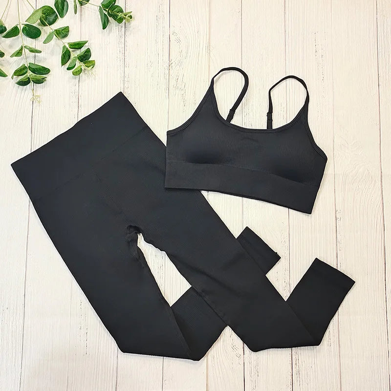 Fitness Set Für Frauen: Atmungsaktives Top, Sport-BH & Leggings für Yoga & Gym Schwarz set