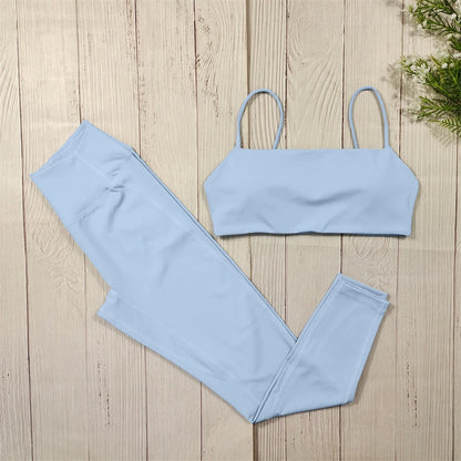 Set mit Hochgeschnittenen Leggings und Kurzen Ärmeln Himmelblau