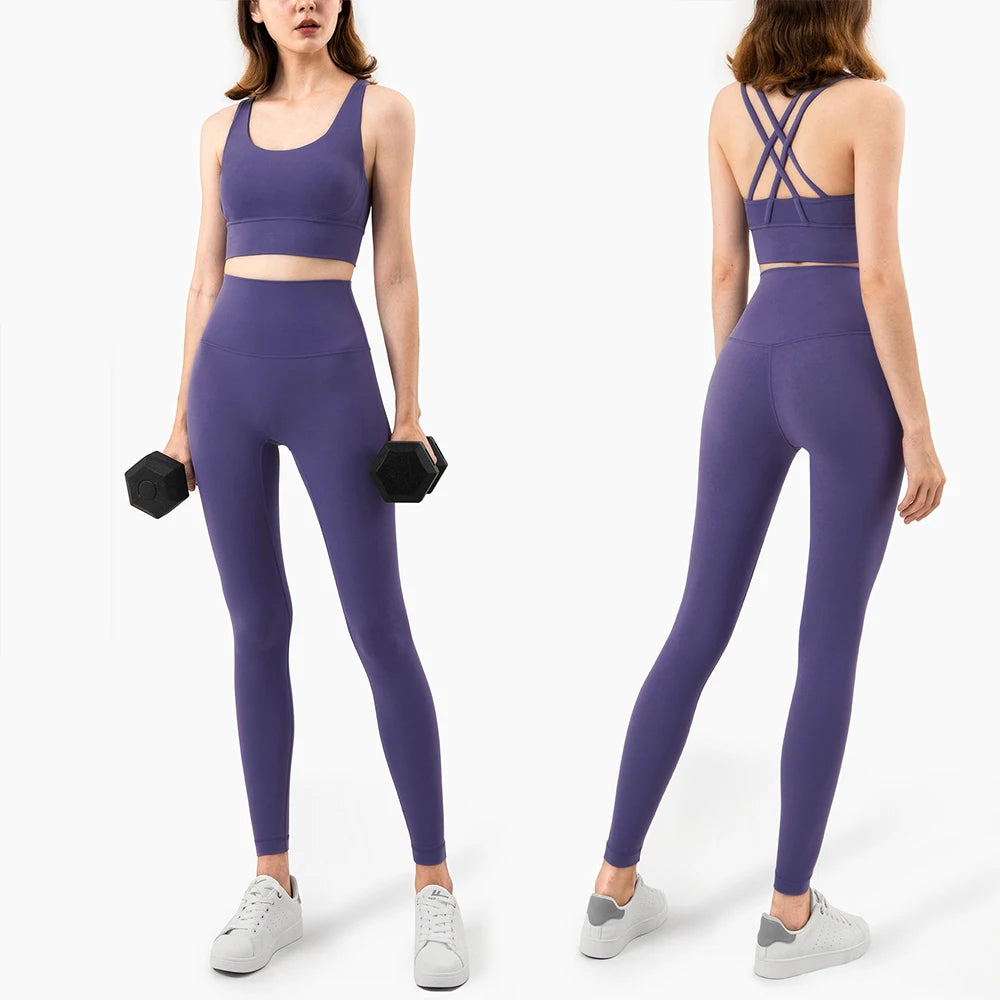 Stylische Sportmode Für Frauen: Nahtlose Yoga Ensembles Für Maximale Bewegungsfreiheit Lila Satz 1