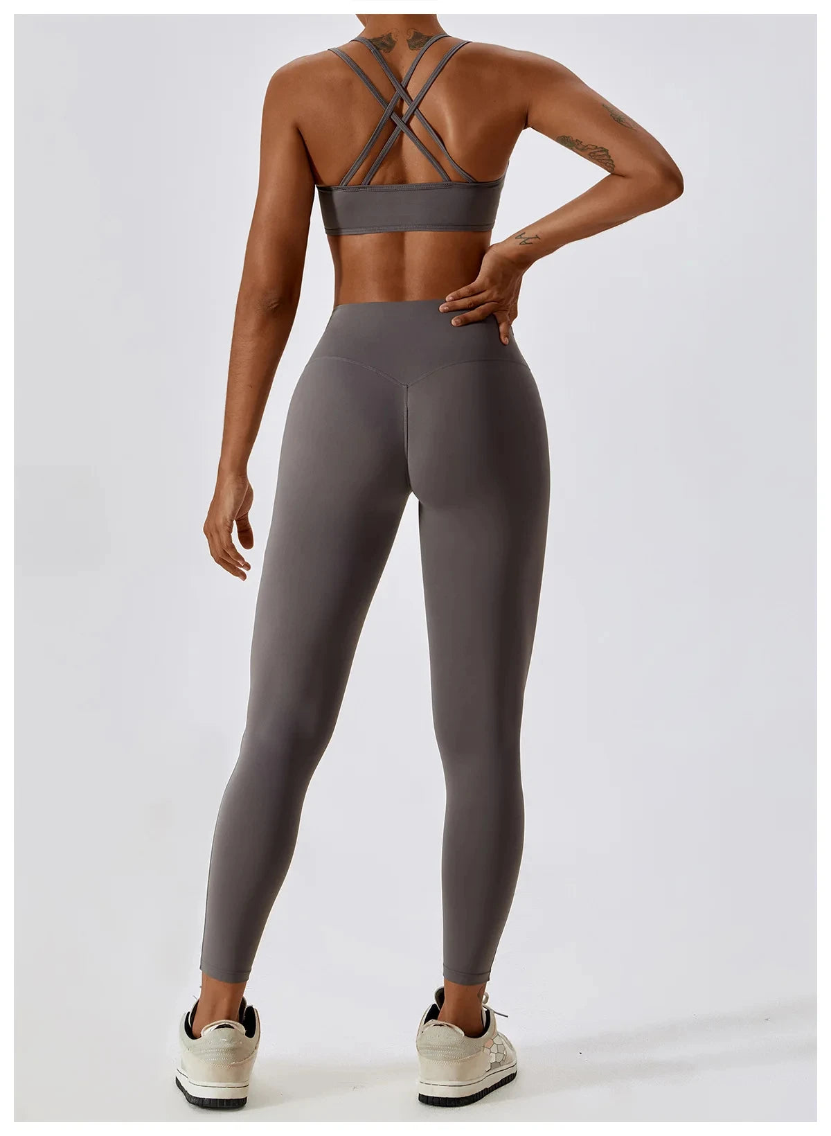 Elegantes 2-teiliges Damen Yoga Outfit mit Hoher Taille Leggings und Oberteil für Sport Yuanshan Grau Set