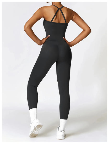 Hochwertige Fitness Kleidung mit Langärmligen Oberteilen und Hochtaillierten Leggings Schwarz