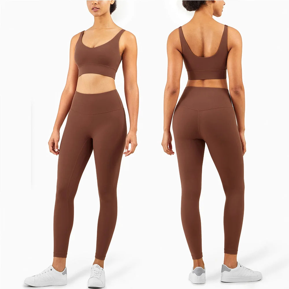 Stylische Sportmode Für Frauen: Nahtlose Yoga Ensembles Für Maximale Bewegungsfreiheit Kakao Satz 2
