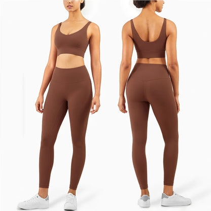 Stylische Sportmode Für Frauen: Nahtlose Yoga Ensembles Für Maximale Bewegungsfreiheit Kakao Satz 2