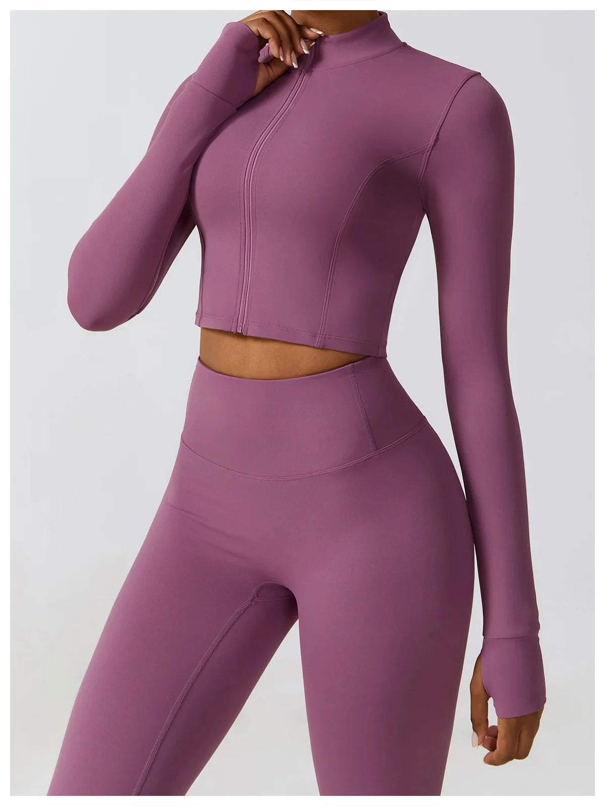Nahtlose Fitness-Leggings Mit Crop Top Mit Langen Ärmeln & Yoga-BH Für Aktive Frauen