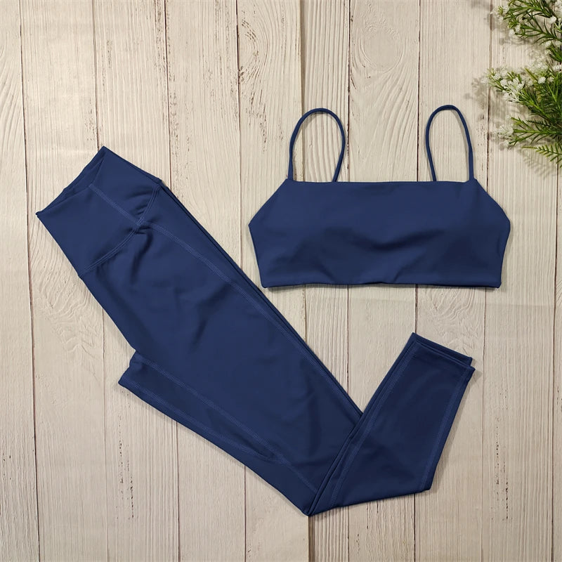 Set mit Hochgeschnittenen Leggings und Kurzen Ärmeln Marineblau