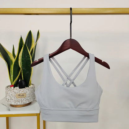 Damen Sport-BH Push-Up Mit Offenem Rücken Nashorn Grau