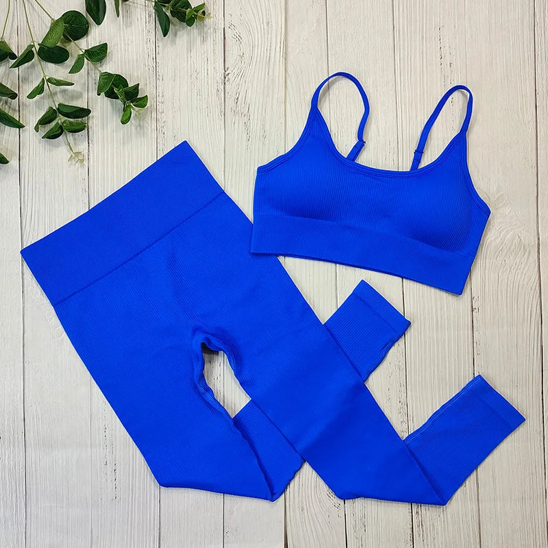 Fitness Set Für Frauen: Atmungsaktives Top, Sport-BH & Leggings für Yoga & Gym Dunkel blau set