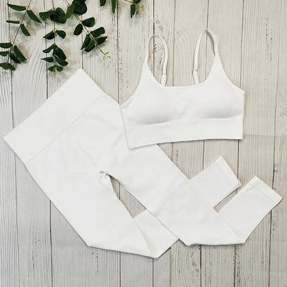 Fitness Set Für Frauen: Atmungsaktives Top, Sport-BH & Leggings für Yoga & Gym Weiß set