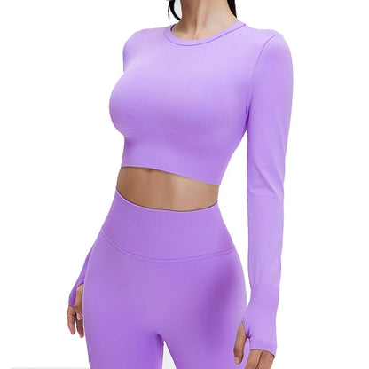 Yoga Set Langarmoberteil Fitnesshose 2-teilig - Atmungsaktiv & Bequem für Frauen Hellviolett Set