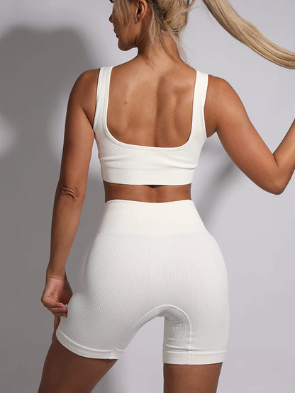 Nahtloses, Hochgeschnittenes Yoga und Fitness Outfit