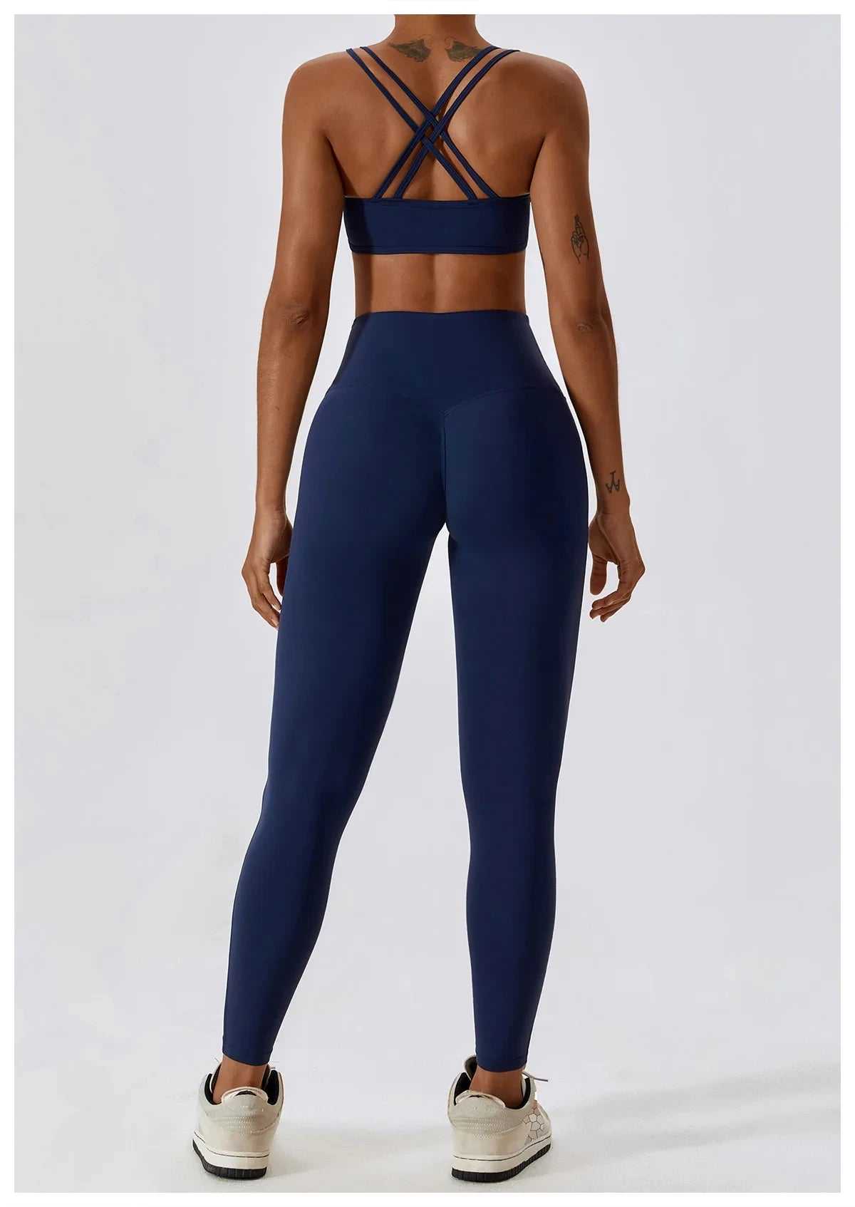 Elegantes 2-teiliges Damen Yoga Outfit mit Hoher Taille Leggings und Oberteil für Sport Abzeichen Blau