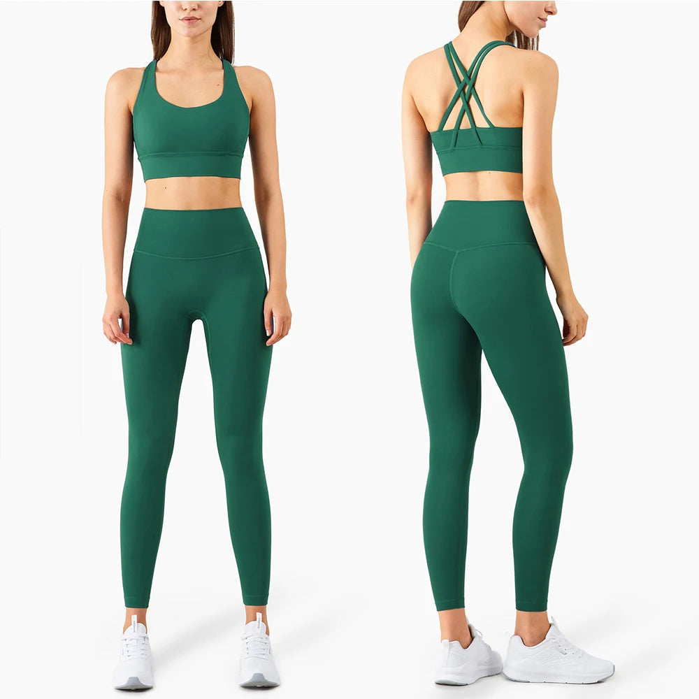 Stylische Sportmode Für Frauen: Nahtlose Yoga Ensembles Für Maximale Bewegungsfreiheit Dunkelgrün Satz 1