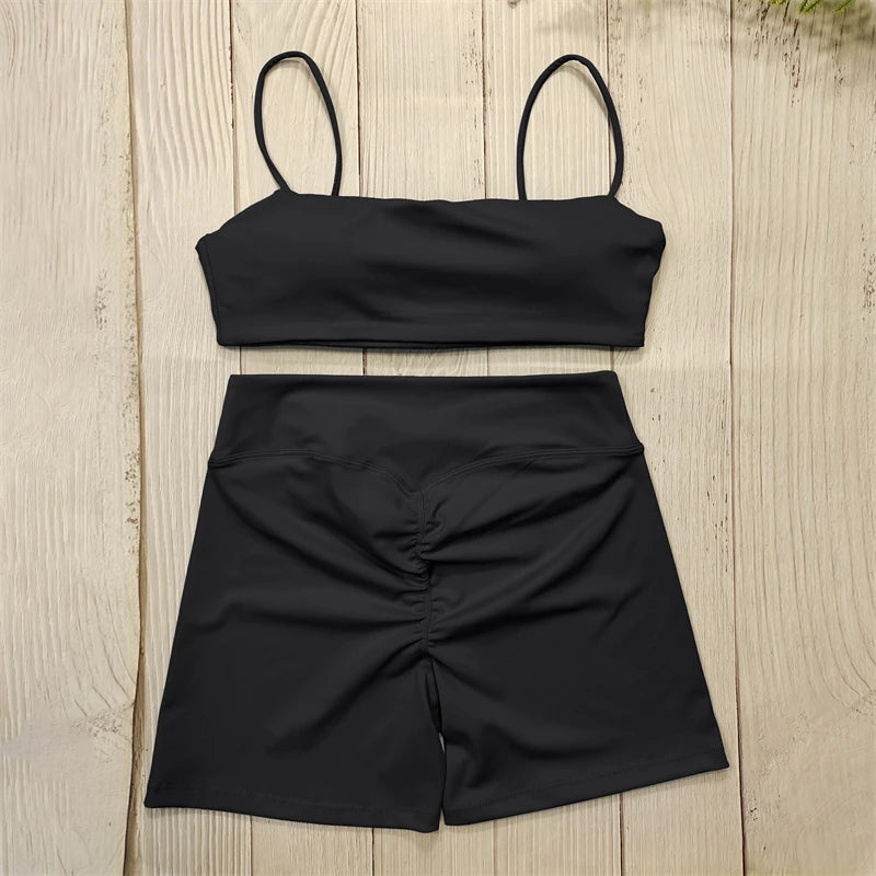 Kurze Fitness Kombination, Elegante Trainingsbekleidung Schwarz