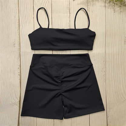 Kurze Fitness Kombination, Elegante Trainingsbekleidung Schwarz
