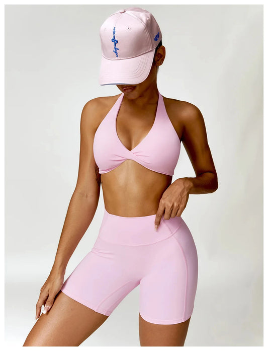Sportedly 2-teiliges Damen Yoga Outfit: Nahtloser Sport-BH, Sexy Gym Shorts & Leggings