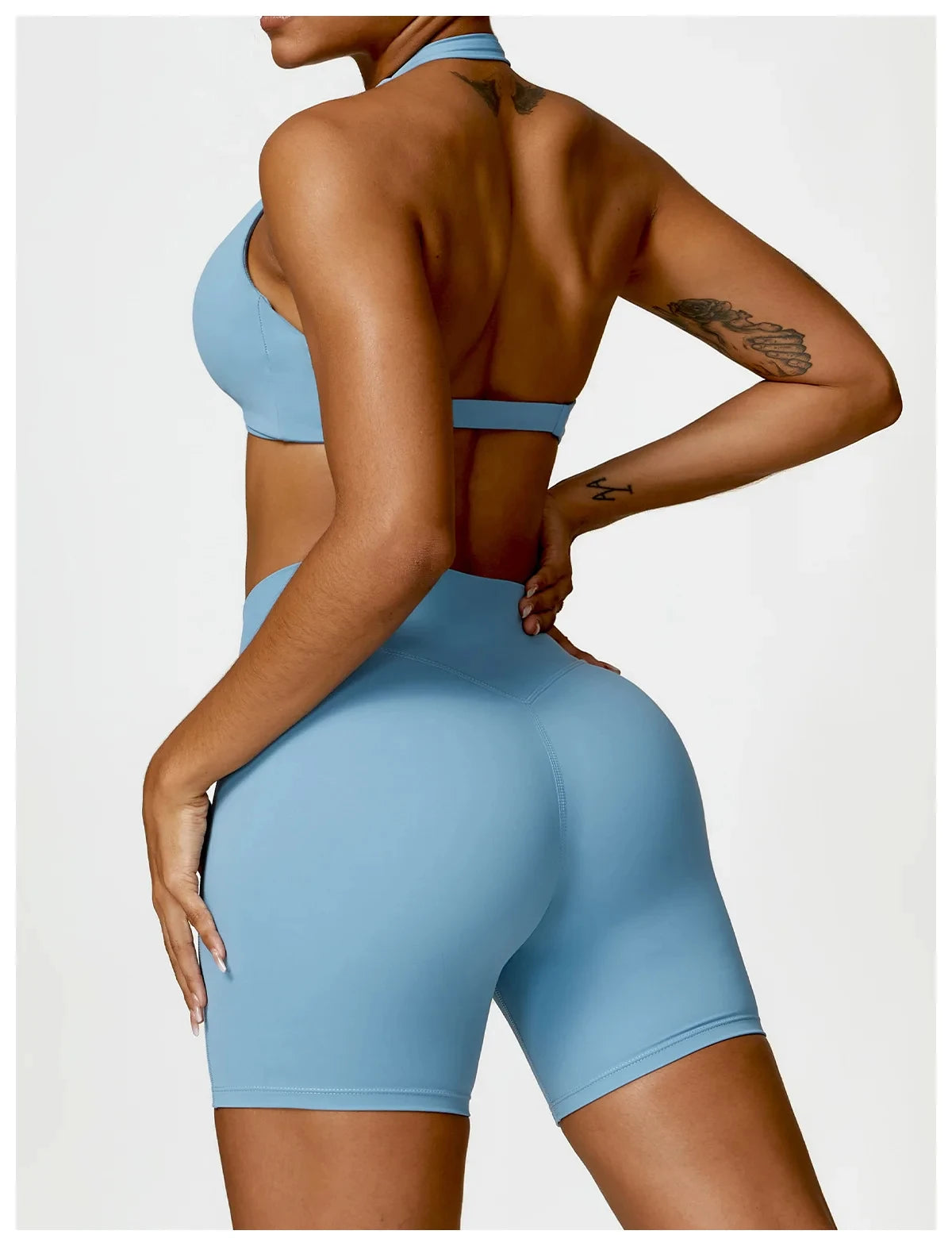Sportedly 2-teiliges Damen Yoga Outfit: Nahtloser Sport-BH, Sexy Gym Shorts & Leggings