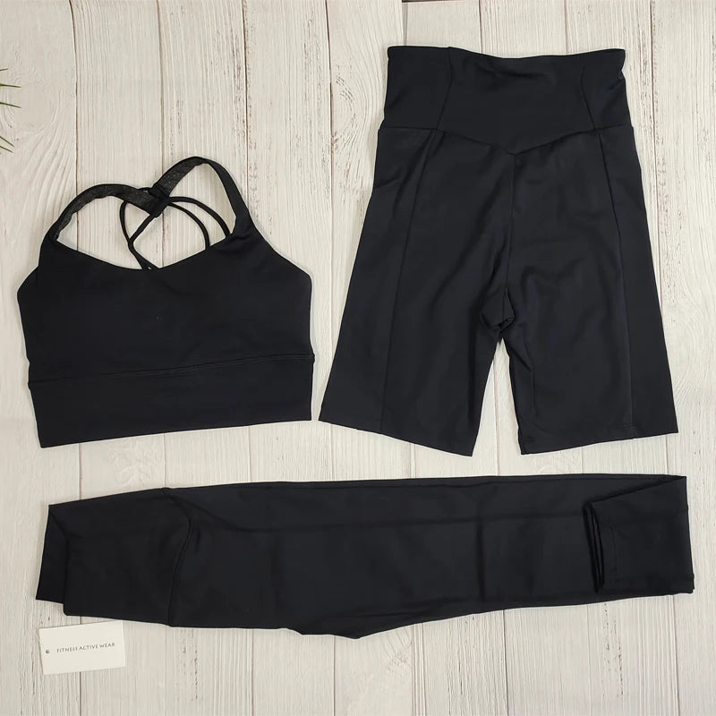 Design, Fitness Sportkleidung 3Pcs Schwarz set