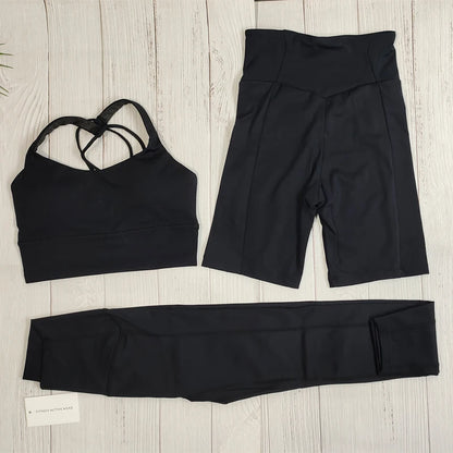Design, Fitness Sportkleidung 3Pcs Schwarz set