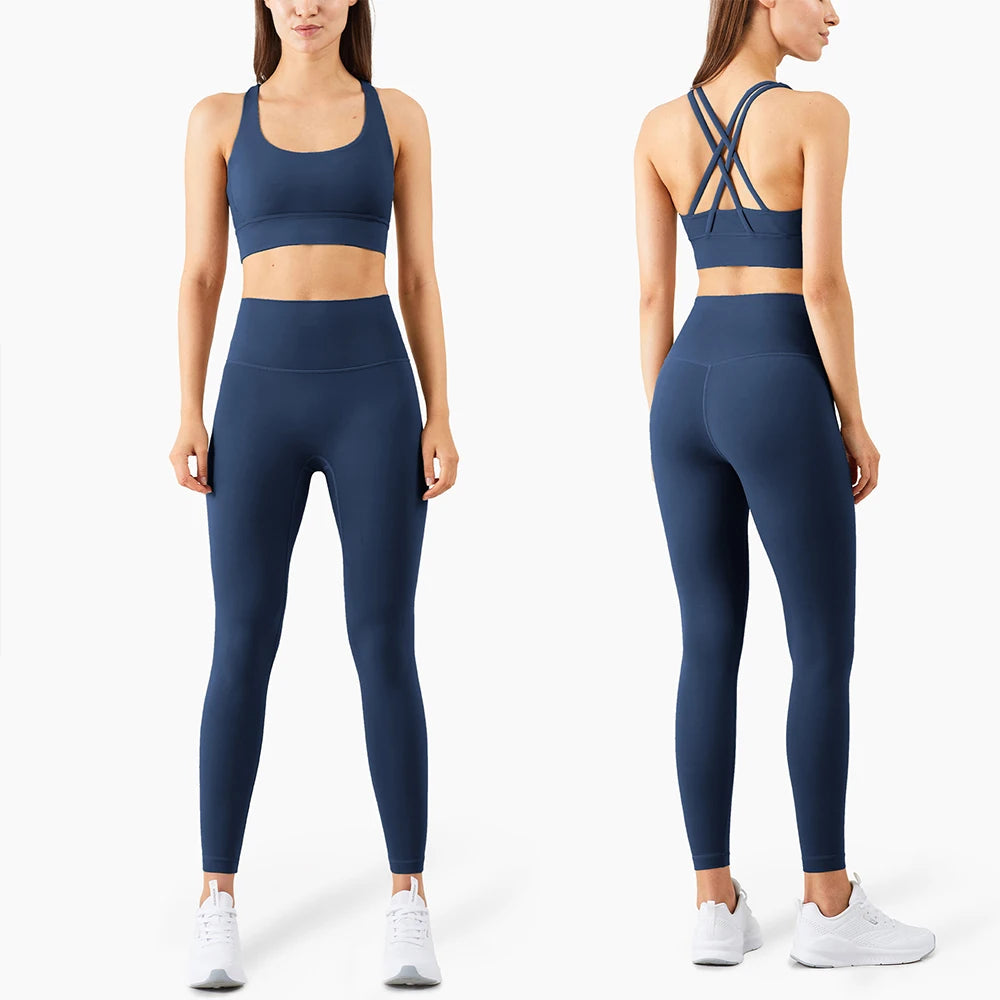 Stylische Sportmode Für Frauen: Nahtlose Yoga Ensembles Für Maximale Bewegungsfreiheit Dunkelblau Satz 1