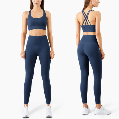 Stylische Sportmode Für Frauen: Nahtlose Yoga Ensembles Für Maximale Bewegungsfreiheit Dunkelblau Satz 1