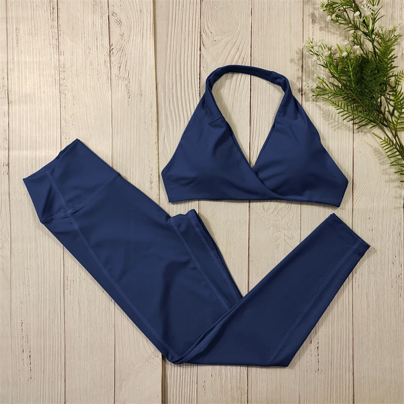 2-Teiliges Luxus Yoga Set Für Frauen – Sportbekleidung Marineblau