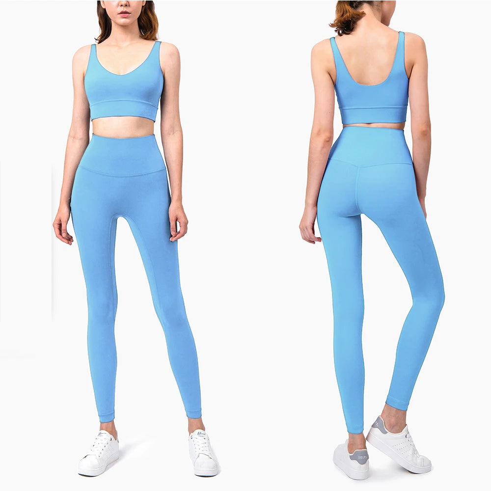 Stylische Sportmode Für Frauen: Nahtlose Yoga Ensembles Für Maximale Bewegungsfreiheit Himmelblau Satz 2