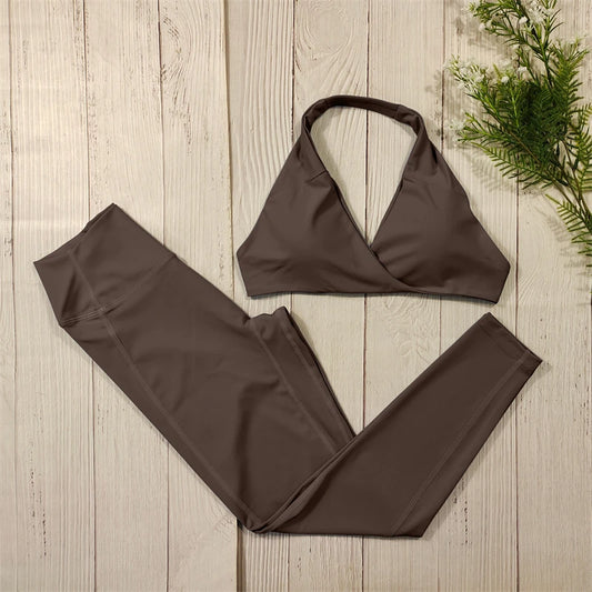 2-Teiliges Luxus Yoga Set Für Frauen – Sportbekleidung Brau