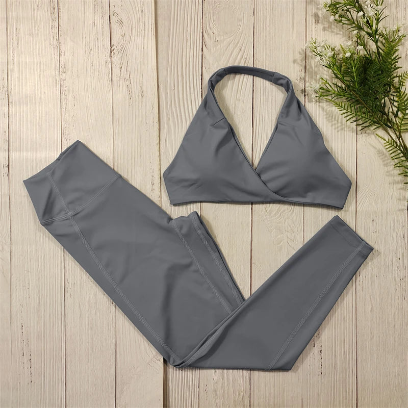 2-Teiliges Luxus Yoga Set Für Frauen – Sportbekleidung Grau