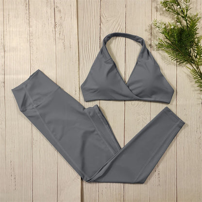 2-Teiliges Luxus Yoga Set Für Frauen – Sportbekleidung Grau
