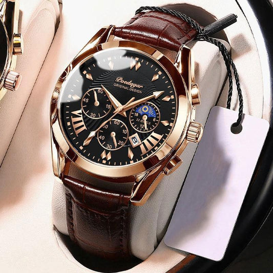 LUXUSUHR MIT LEDERBAND Roségold